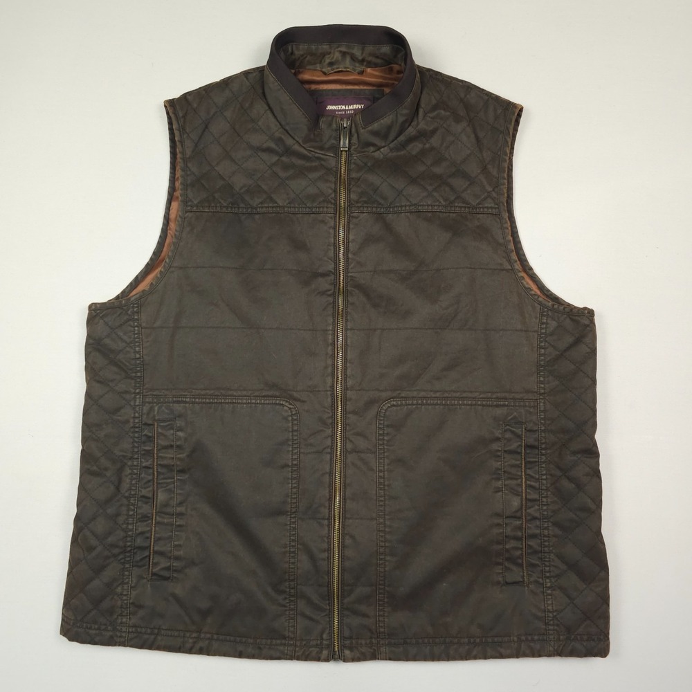 Johnston & Murphy  Field Vest Men XL Brown Waxed Look  Hunting Quilted Insulated